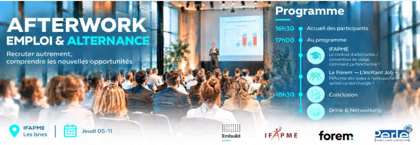 Actu - Afterwork Emploi et Formation - Embuild-IFAPME-Forem-PERLE